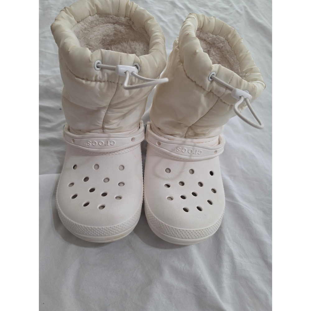 Crocs Classic Neo Puff Shorty Boot Bone White Faux Fur Lined‎ 206630 Womens 8